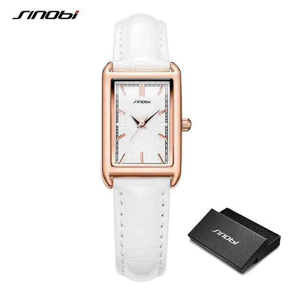 Sinobi fashion ladies leather strap watch women's watches elegant rectangle womans quartz wristwatches female clock montre femme