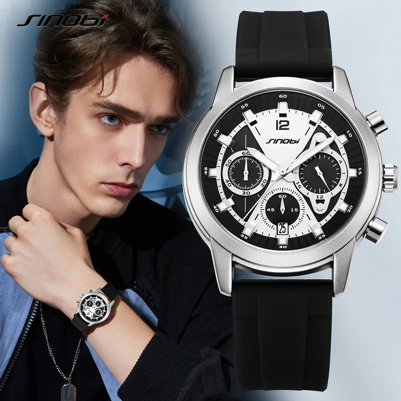 Sinobi Top Design Fashion Men's Watches Top Luxury Man's Quartz Wristwatches Original Sports Clock Military Chronograph Watch