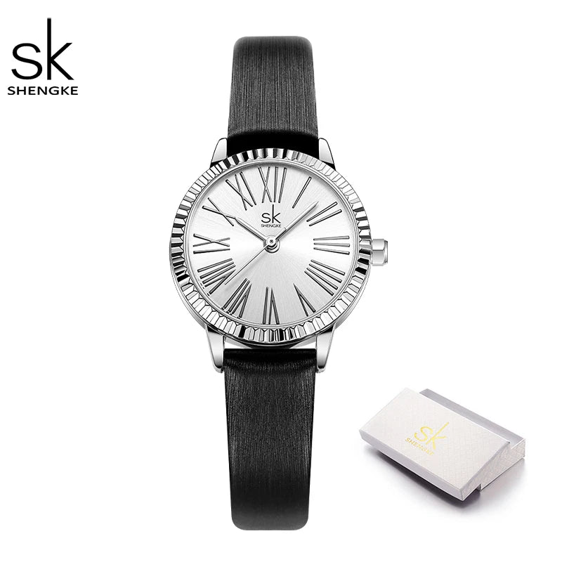 Shengke Top Brand Women's Quartz Watches Original Design Ladies Wristwatches Leather Strap Elegant Female Best Gifts Clock