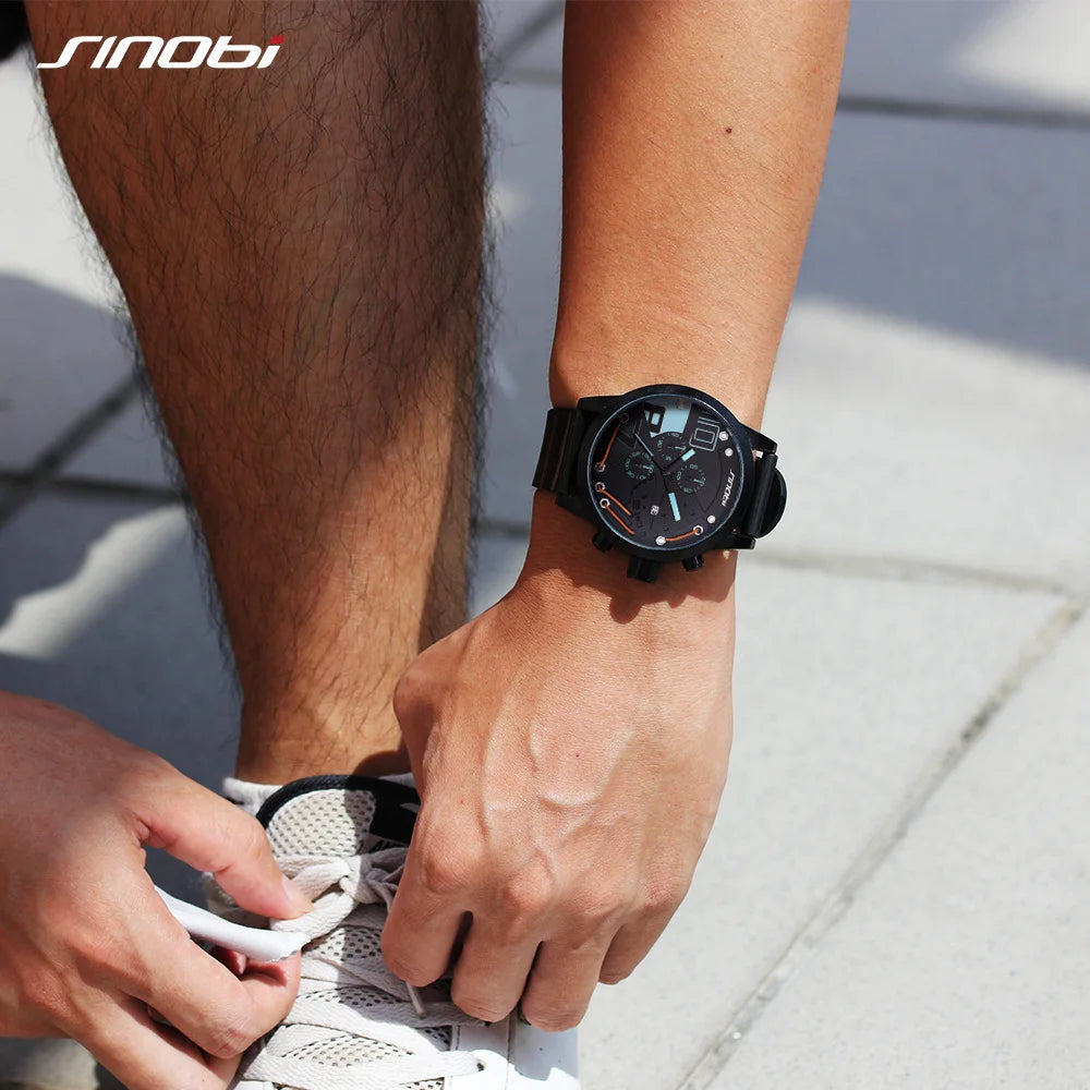 SINOBI Mens Sports Chronograph Silicone Watch Waterproof Top Brand Men's Watches Fashion Casual Quartz Relogio Masculino saat