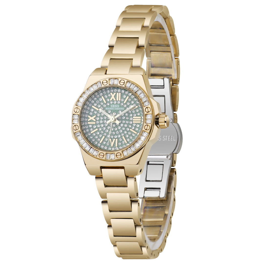 IBSO 2026 Women Luxury Quartz Watches Stainless Steel Strap 3ATM Waterproof Zircon Dial Elegant Lady Clock S1161L