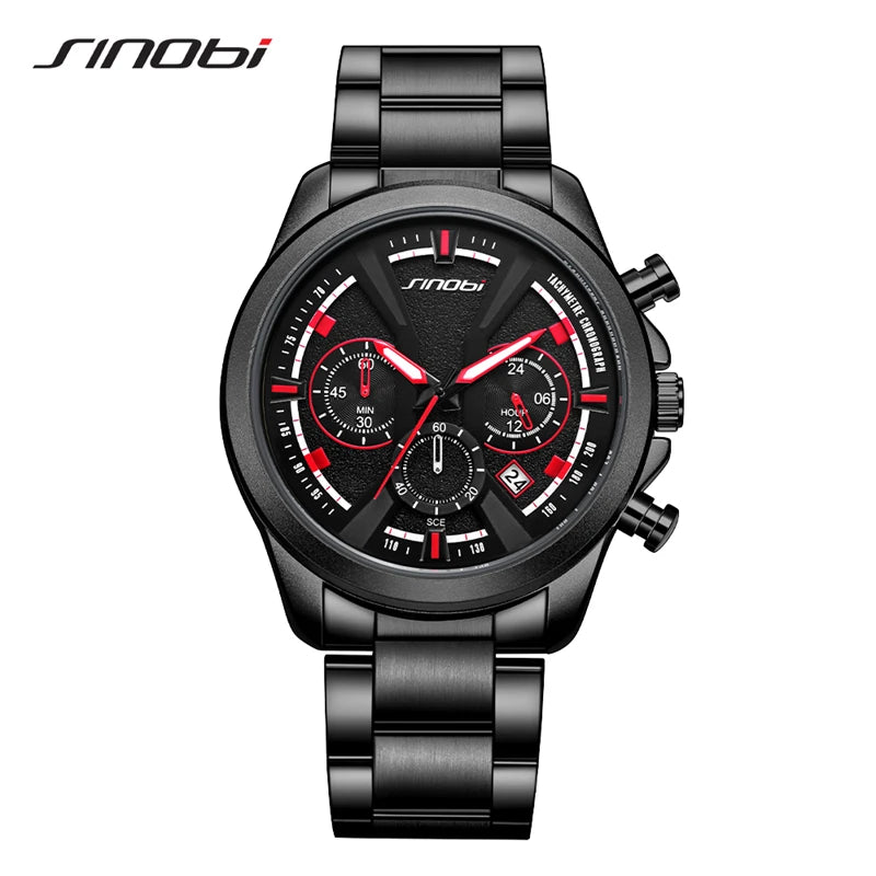 SINOBI Brand Men's Watches New Styles Chronograph Man's Quartz Wrist Watches Fashion Stainless Steel Best Gifts Calendar Clock