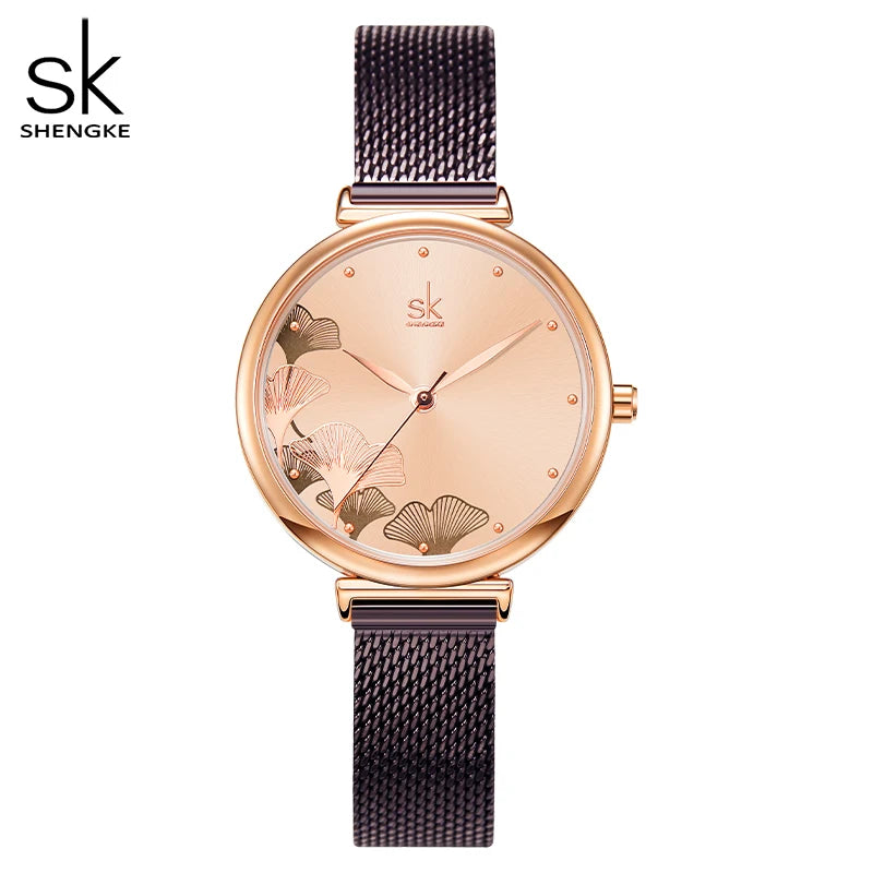 Shengke Originale Design Woman Watches Fashion Lucky Clover Fashion Women's Quartz Wristwatches Top Luxury Elengent Female Clock