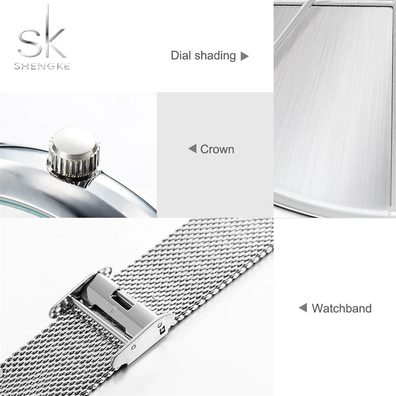 SHENGKE Fashion Golden Women Watches Top Luxury Woman's Quartz Wristwatches SK Mesh Brand Creative Ladies Clock Reloj Mujer Saat