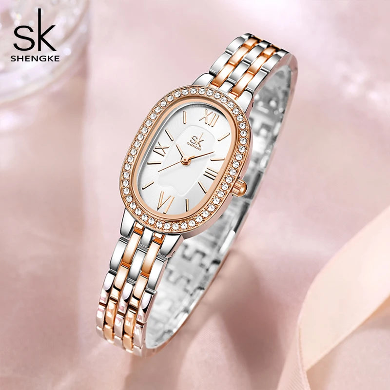 Shengke Elegant Design Ladies Watches Top Luxury Diamond Women's Quartz Wristwatches SK Brand Best Gifts Clock Reloj Mujer