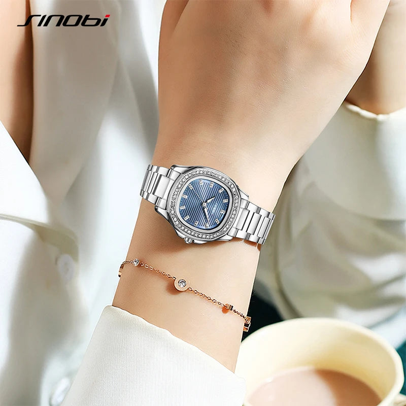 SINOBI Elegant Wrist Watches For Women Stainless Steel Female Watch Diamond Watches Woman's Quartz Watch Ladies Gifts Clock