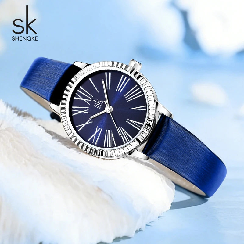 Shengke Top Brand Women's Quartz Watches Original Design Ladies Wristwatches Leather Strap Elegant Female Best Gifts Clock