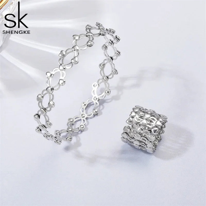 Shengke Elegant Women's Watches 2 In 1 Magic Retractable Ring Bracelet Set Top Sales Brand Ladies Quartz Wristwatches Best Gifts