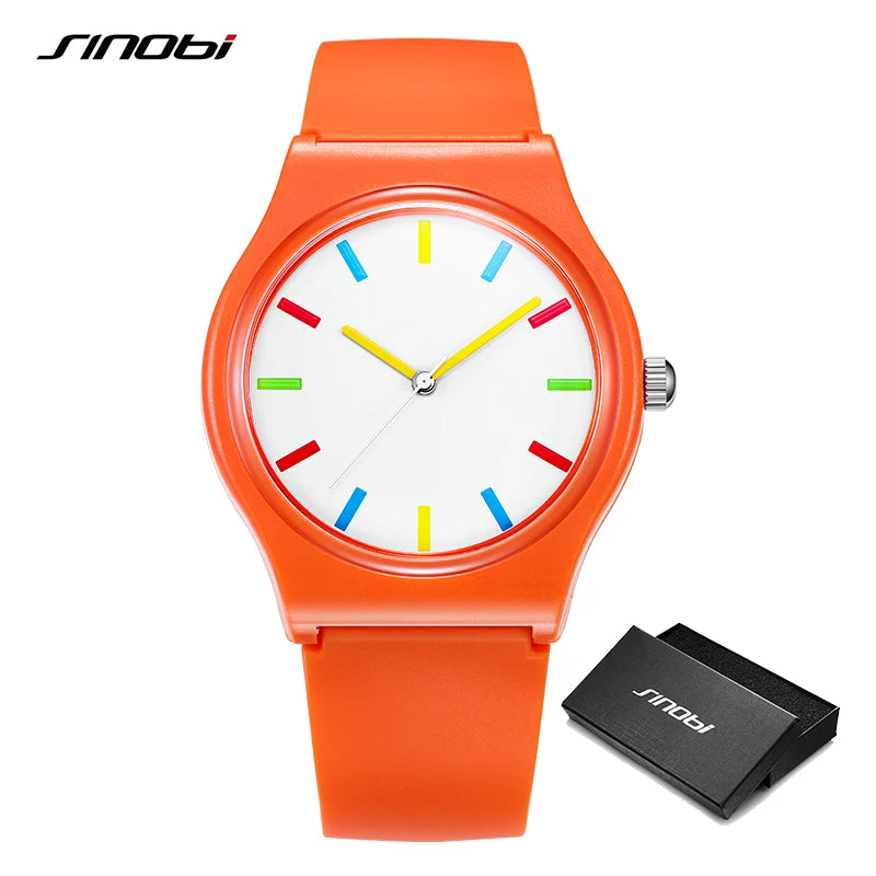 SINOBI Colorful Men's Watches Fashion Sports Quartz Wristwatches Rubber Strap Best Gifts Clock Top Luxury Relogio Masculino