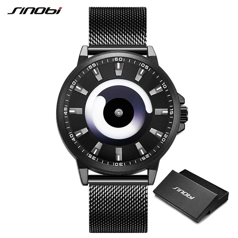 Sinobi Creative Design Mens Watches Fashion Mesh Strap Man's Quartz Wristwatches Colorful Vortex Sky Clock For Male Relogio