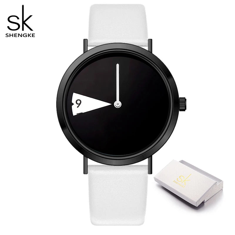 Shengke Top Women Watch Creative Wristwatch Ladies Watch Rotate Yellow Leather Band Wristwatches Clock Montres Femme Reloj Mujer