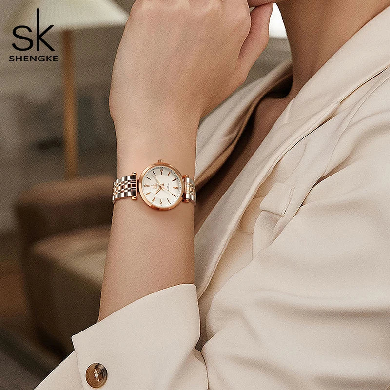 Shengke sk Watch Fashion Women Watches Black Leather Strap Woman's Quartz Wristwatches Ladies Colorful Clock Relogio Feminino