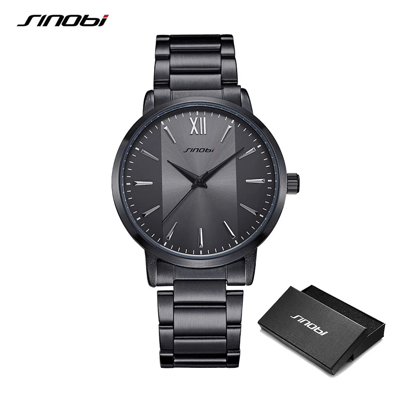 SINOBI Top Luxury Man Watch Business Waterproof Male Stainless Steel Quartz Wristwatches Men's Brand Clock Casual Reloj Hombre