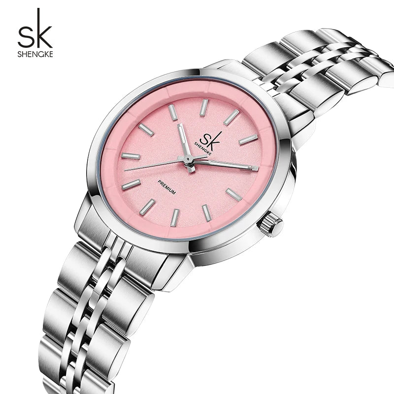 Shengke New Fashion Design Women's Quartz Watches Top Brand Womans Quartz Wristwatches Stainless Steel Female Best Gifts Clock