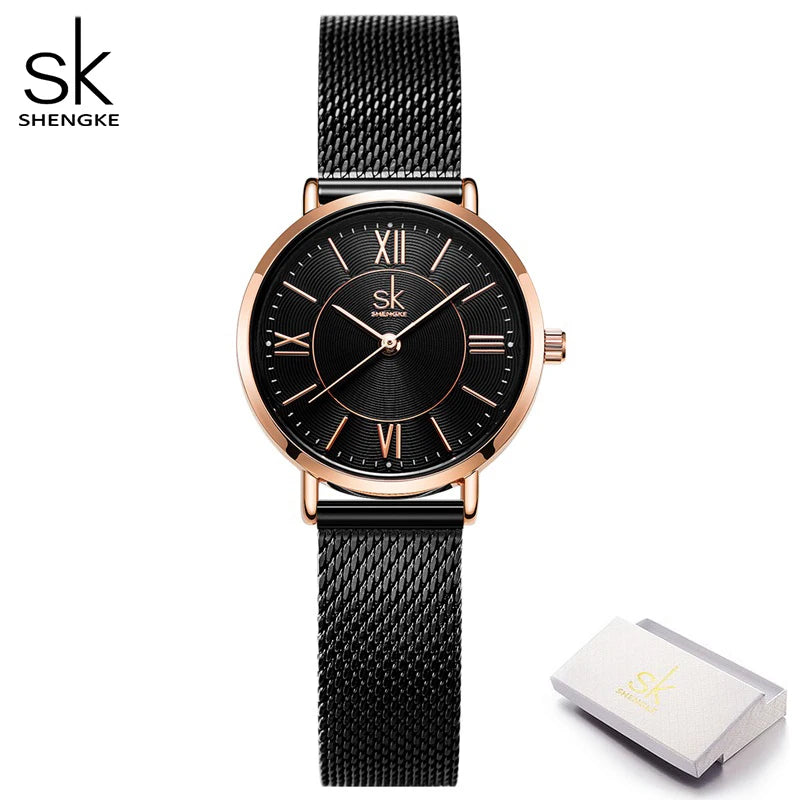 Shengke Japan Quartz Movement Waterproof Ladies Wristwatch Stainless Steel Band Classic Watch for Women Free Shipping Watches