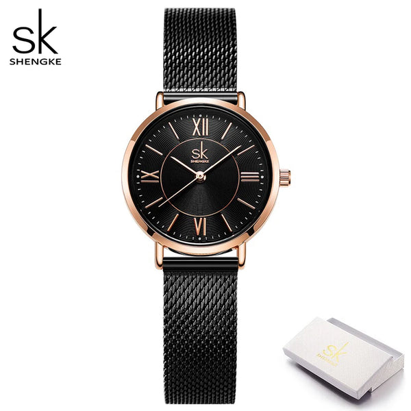 Shengke japan quartz movement waterproof ladies wristwatch stainless steel band classic watch for women free shipping watches