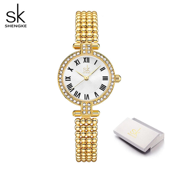 Shengke fashion ladies watches waterproof top brand sk quartz silver clock women elegant design dress wrist watch reloj mujer