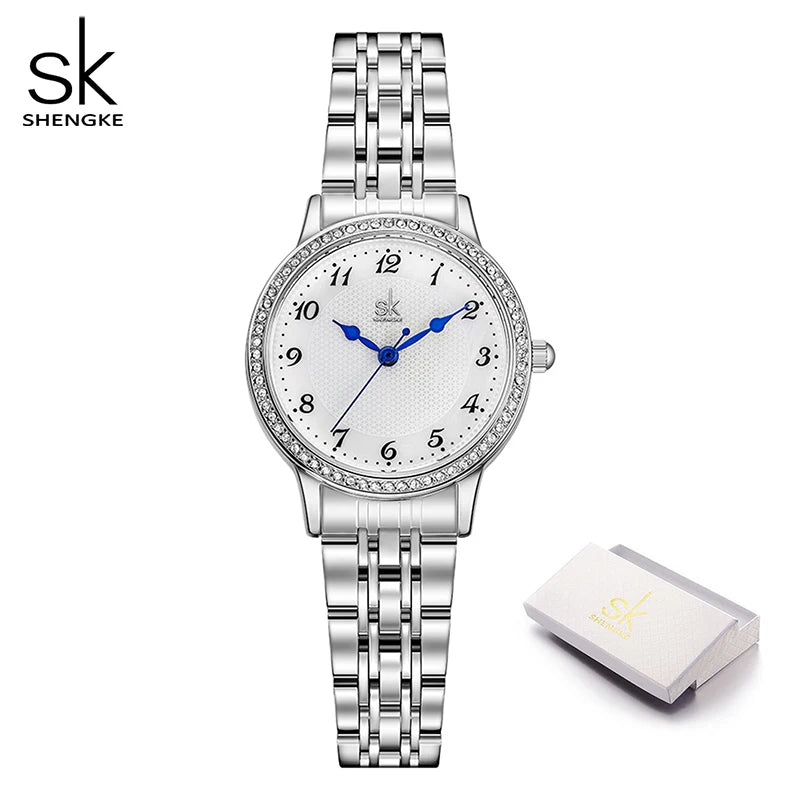 Top Brand Shengke Women's Watch Stainless Steel Rose Gold Simple Waterproof Luminous Ladies Watches Luxury Quartz Elegant Clock