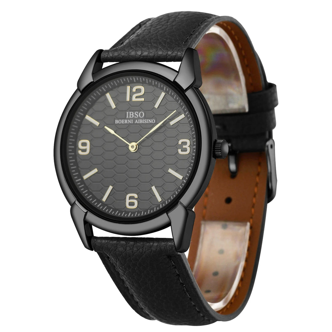IBSO New Men Quartz Watches 2026 New Style Genuine Leather Strap 3ATM Waterproof 2Hands Stainless Steel Back Case