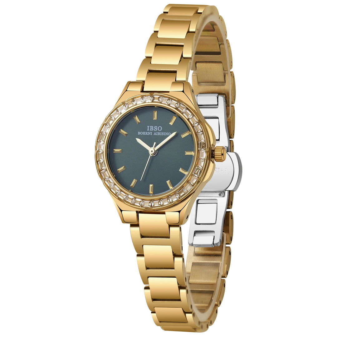 IBSO Small Round Cute Quartz Watch Stainless Steel Strap 3ATM Waterproof Women Luxury Watch S1081L