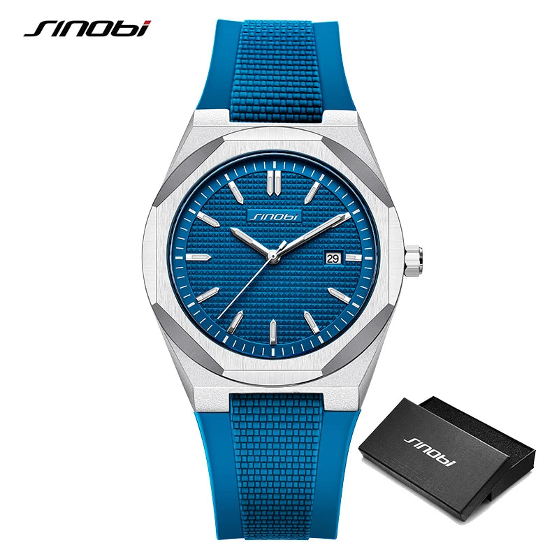 SINOBI New Fashion Design Men's Quartz Watches Original Style Man's Wristwatches Silicone Strap Top Brand Male Best Gifts Clock