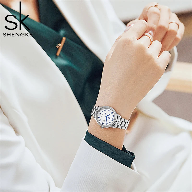 Shengke Fashion Diamond Woman Watches Green Dial Beauty Women Quartz Wristwatches Original Design Ladies Clock Relogio Feminino