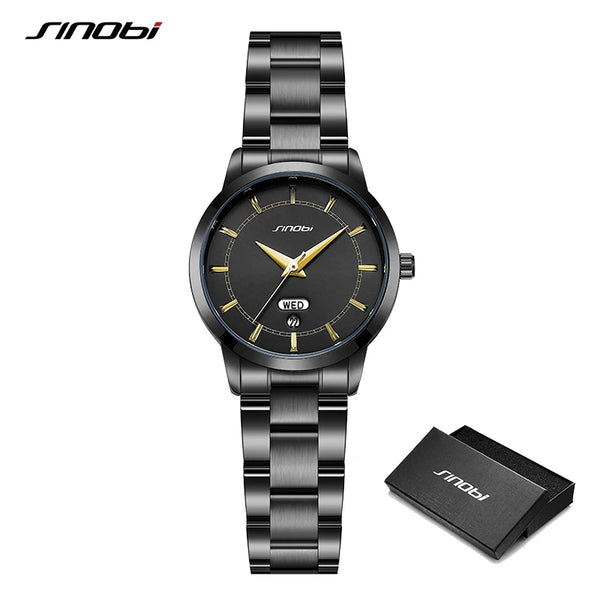 Sinobi ladies stainless steel watches fashion design women's quartz wristwatches elegant female business clock