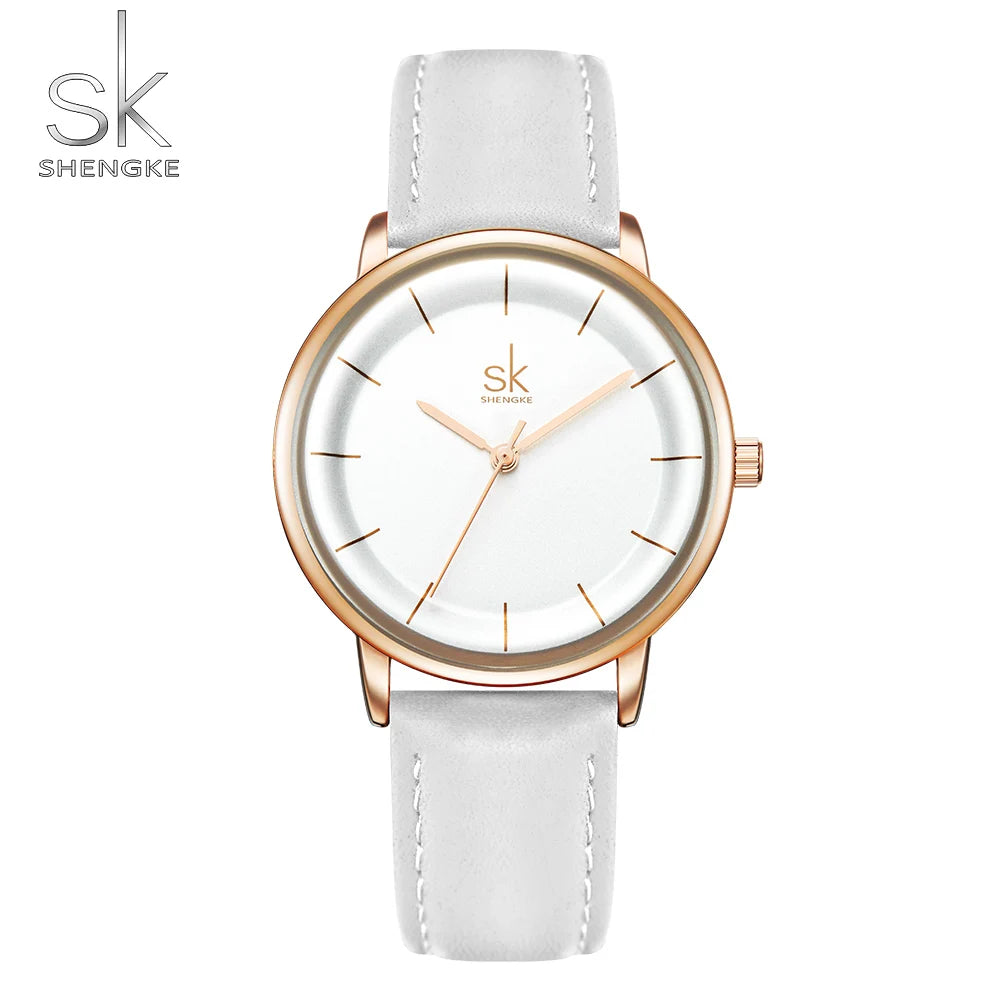 Shengke Women Watches Simple Fashion Female Leather Quartz Wrist Watch Ladies Waterproof Clock Girl Gift Relogio Feminino