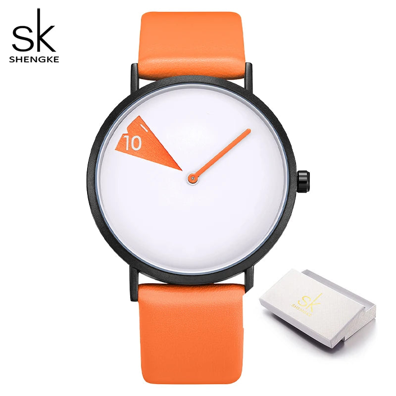 Shengke Top Women Watch Creative Wristwatch Ladies Watch Rotate Yellow Leather Band Wristwatches Clock Montres Femme Reloj Mujer