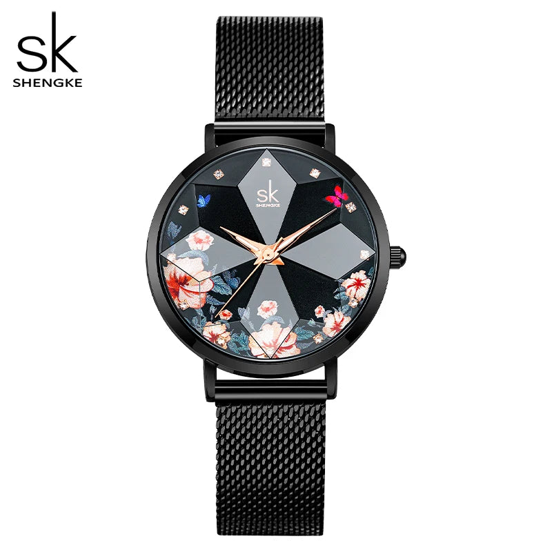 Shengke Fashion Diamond Women Watches Hot Sales Woman's Quartz Wristwatches Top Luxury Ladies Clock SK Original Mujer Montre