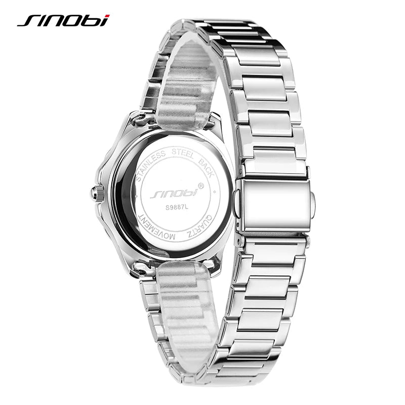 SINOBI Elegant Wrist Watches For Women Stainless Steel Female Watch Diamond Watches Woman's Quartz Watch Ladies Gifts Clock