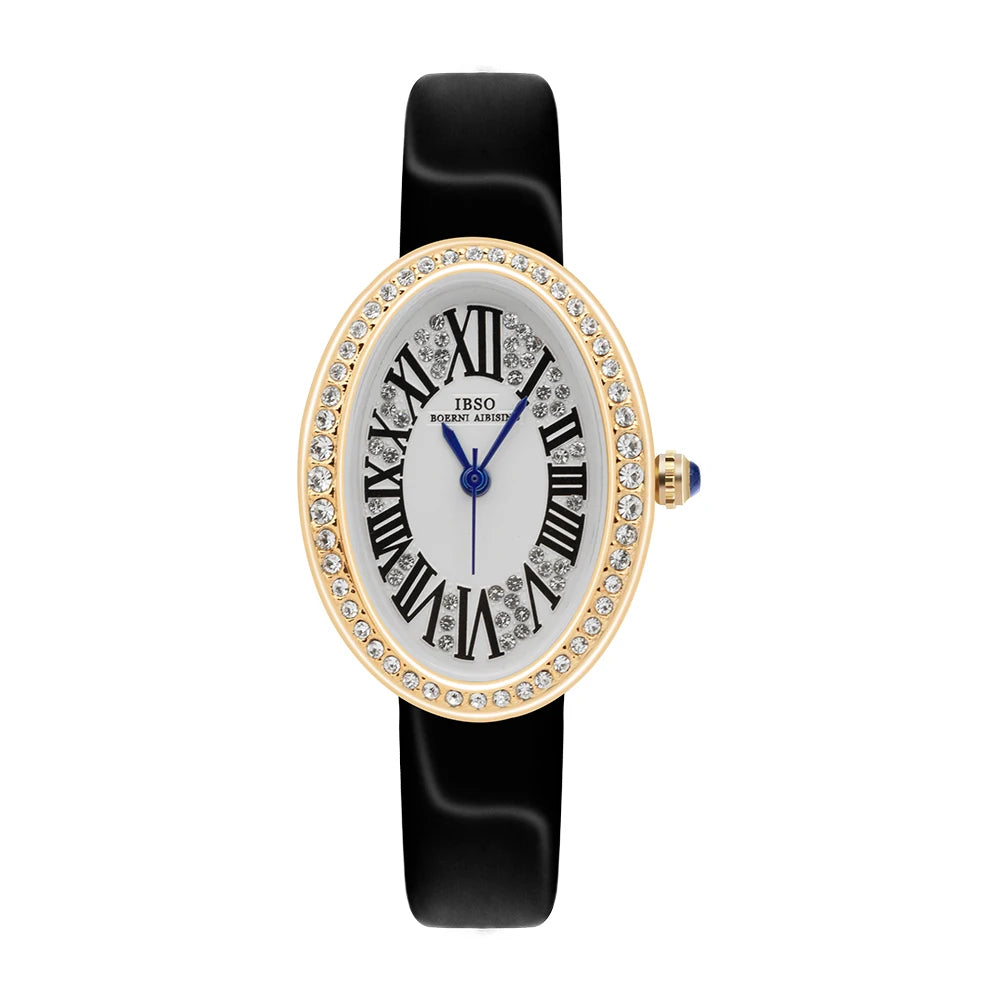 IBSO New Oval Dial Zircon Luxury Women Quartz Watches Simple Stainless Steel Strap 3ATM Waterproof Watch Ladies Free Shipping