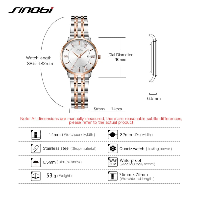 SINOBI New Design Women's Watches Elegant Style Ladies Quartz Wristwatches Top Luxury Girls Gifts Clock Fashion Dresses Watch