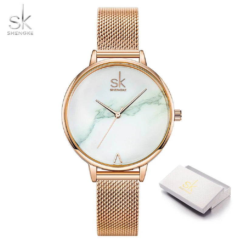 Shengke SK Top Watches Women Brand Leather Quartz Wristwatches Luxury Design Clock for Ladies Charm Flowers Dial Montre Femme