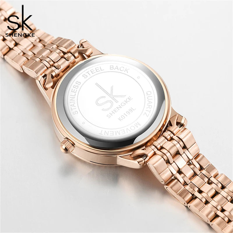 Top Brand Shengke Women's Watch Stainless Steel Rose Gold Simple Waterproof Luminous Ladies Watches Luxury Quartz Elegant Clock