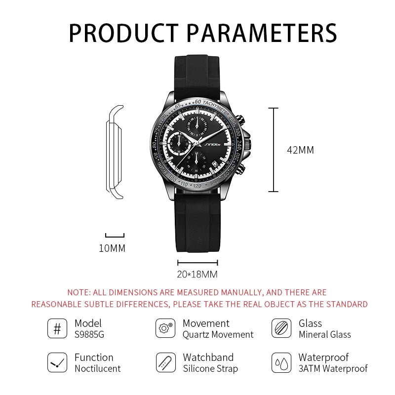 SINOBI Top Brand Silicone Strap Men's Watches Man's Sports Quartz Wrist  watches Chronograph Luminous Hands Gifts Clock for Male